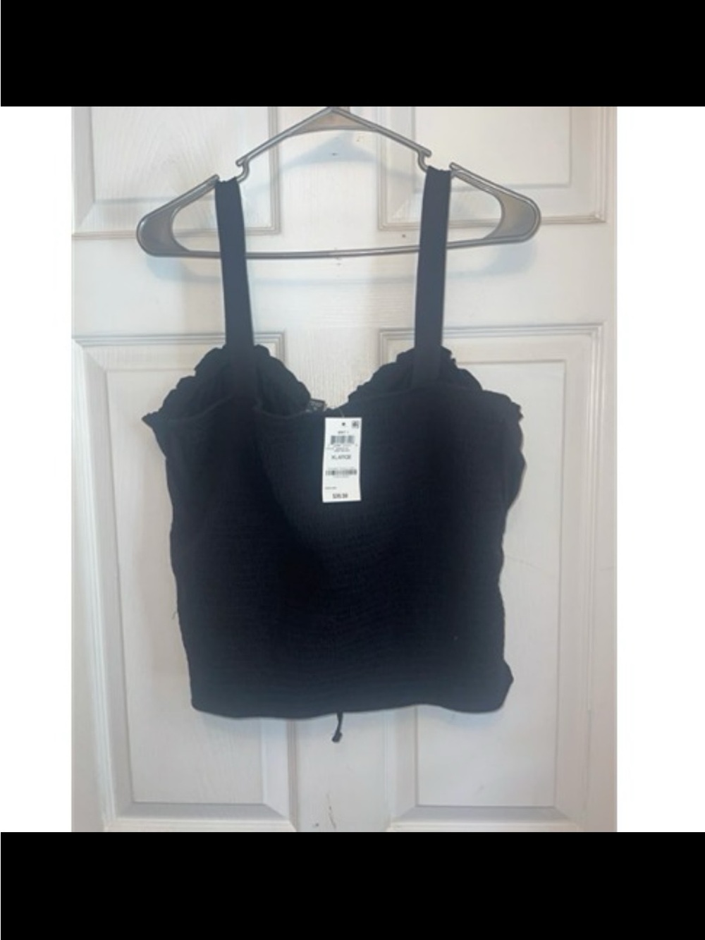 Black Smocked Crop Cami with Ruffle Sweetheart Neckline